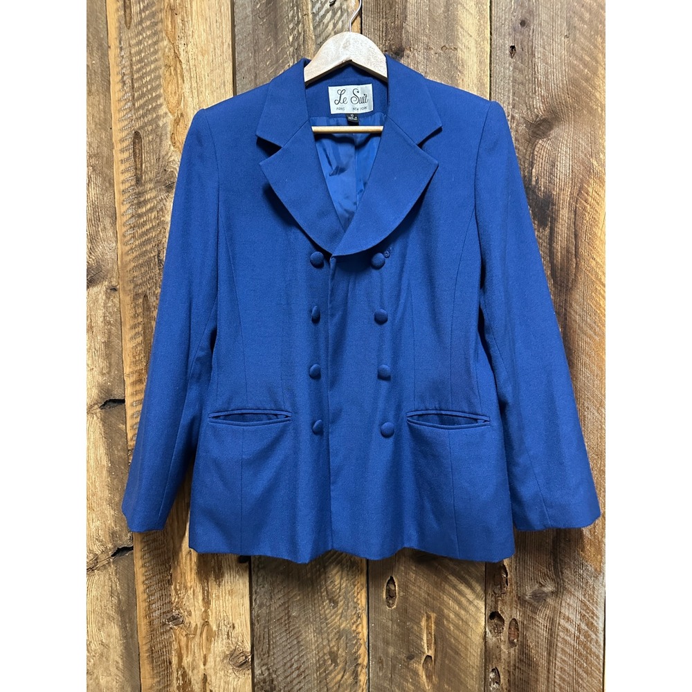 Le Suit Vintage Skirt Suit Womens 10 Royal Blue Double Breasted Career Power Set
